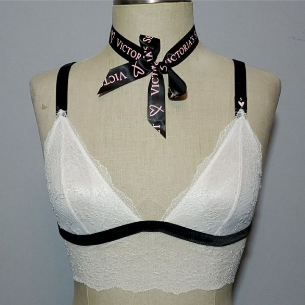 Victoria's Secret White Lace Bralette with Black Trim